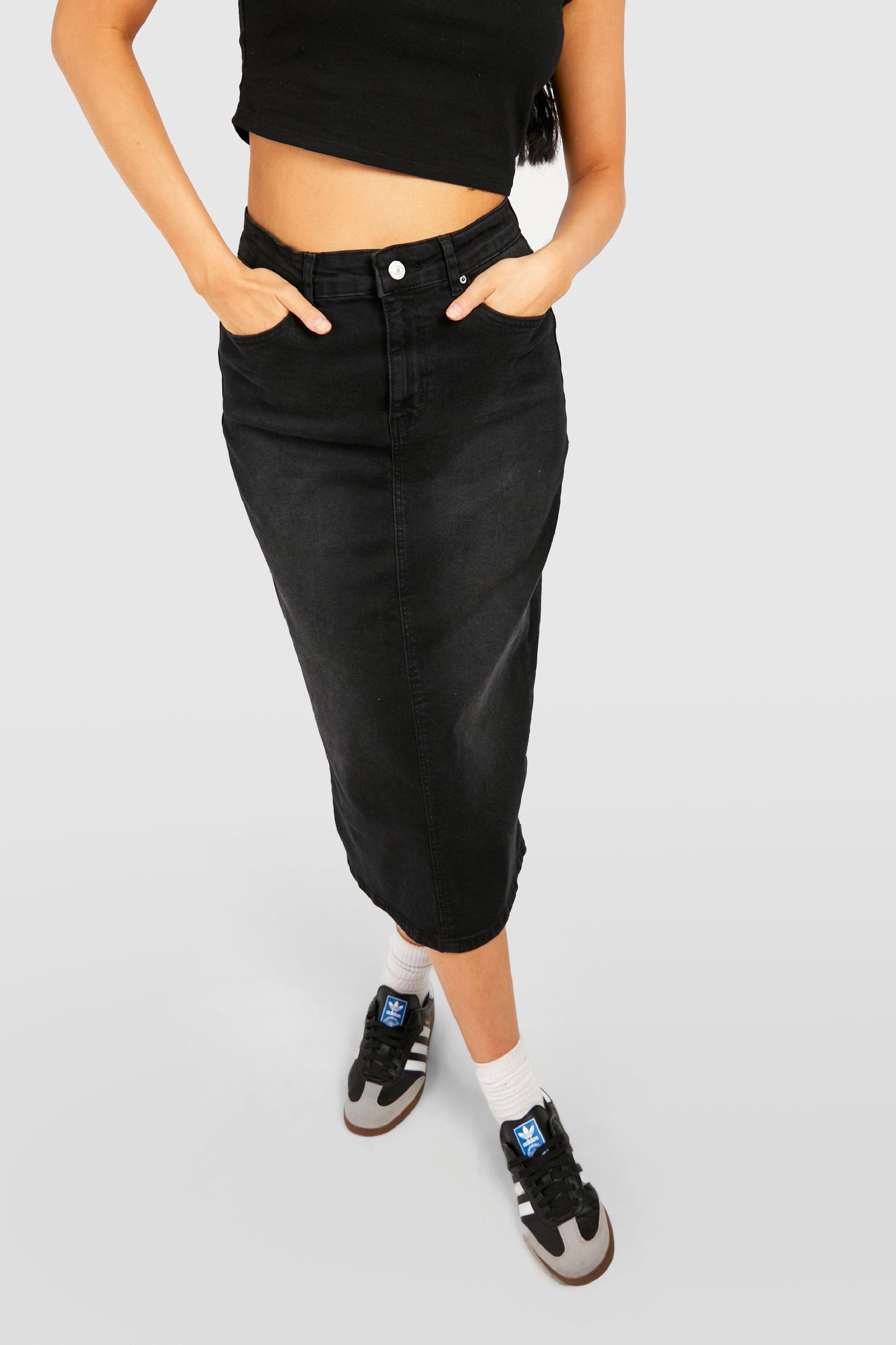 Black denim hot sale maxi skirt